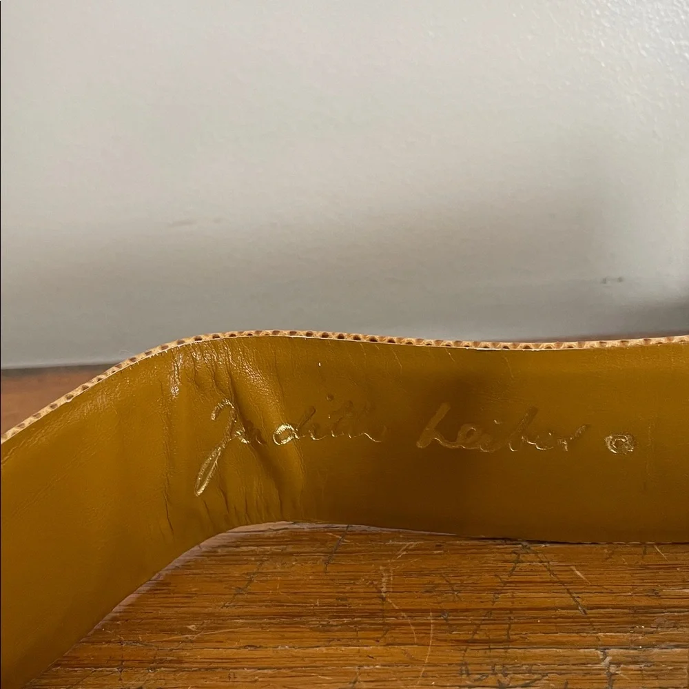 Judith Lieber Gold and Tan leather Belt with Buckle